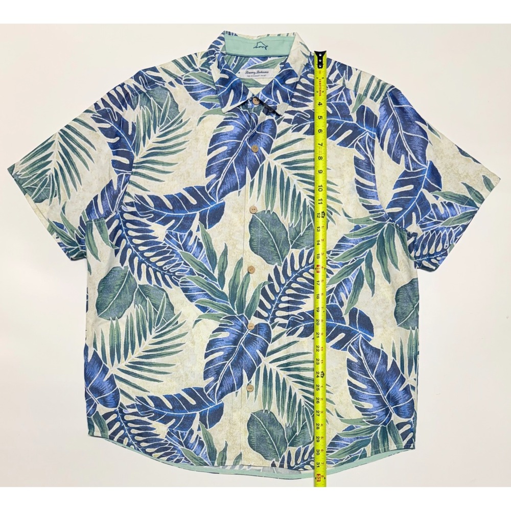 Tommy Bahama The Coconut Point Mens XL Tropical Palm Leaf Coolmax Shirt Blue